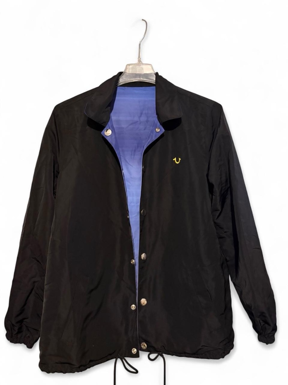 Black true religion Men's Coach Jacket with Blue Lining